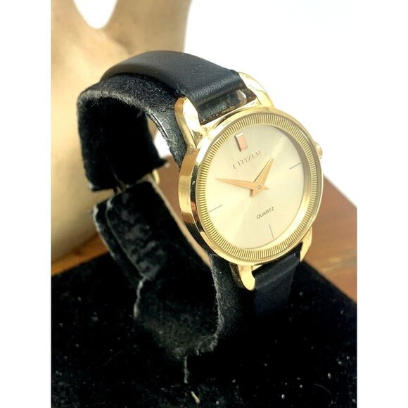 Citizen Women\'s Watch 9627-S117909 Quartz Gold Petite 26mm Black Leather… main image 11